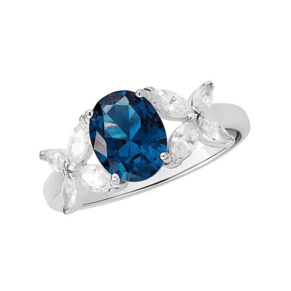 Primrose Jewelry - Primrose Sterling Silver Simulated Sapphire and Cubic Zirconia Ring Size 7 New